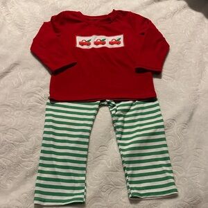 Honey Bean Faux Smocked Red Truck Christmas Set Sz 2t